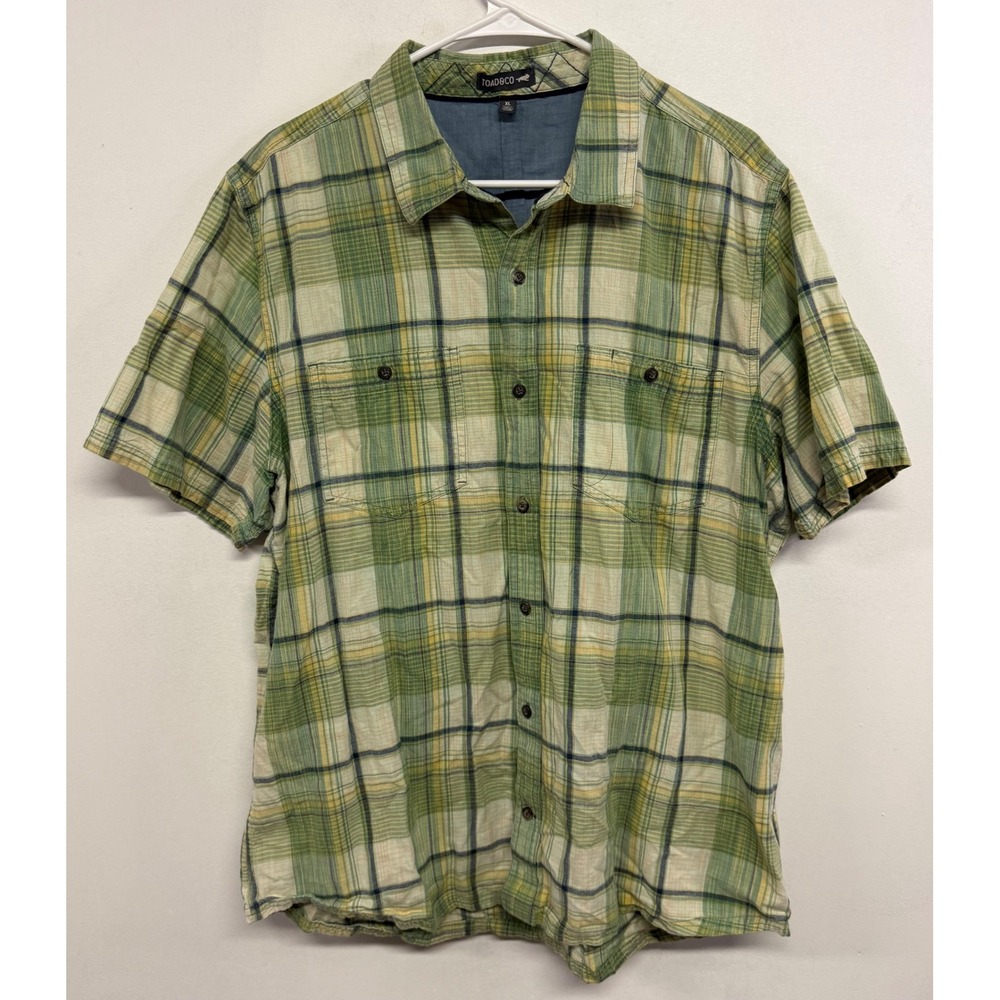 Toad&Co Mens XL Smythy SS Shirt Green Yellow Plaid‎ Organic Cotton Button Down